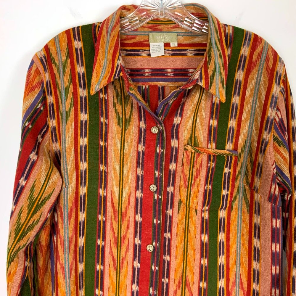 The Territory Ahead Textured Cotton Southwestern Striped Button Up Shirt Sz XL - Picture 4 of 16